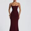 Damen neuer Hosenträgerrock Falten figurbetont Schnürung Hüfte umschließend bodenlanges Kleid Europäischer und amerikanischer Stil Kleid Abendkleid