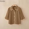 ZANZEA Women Casual Turn Down Collar Loose Half Sleeve Blouse