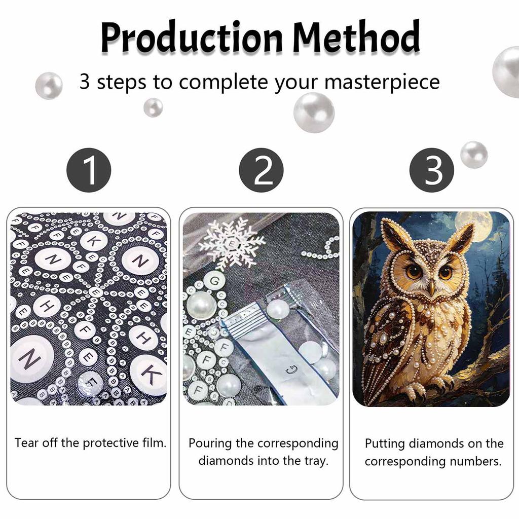 DIY Framed Pearl Bead Art Kit Moonlit Owl Sparkling Canvas Painting for Modern Room Wall Decor and Unique Artistic Home Gift