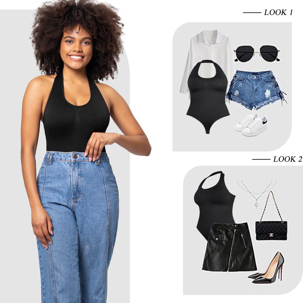 Women Halter Neck Bodysuit Women's Sexy Halter Neck Sleeveless Thong Bodysuits Tops