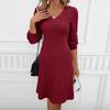 Herbst Winter Geripptes Strickkleid V-Ausschnitt Langarm Minikleid Einfarbig Dickes warmes A-Linien-Kleid Streetwear