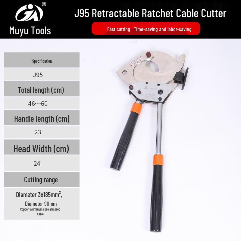 Rubberized Retractable Ratchet Cable Cutter - Gear-Type Wire Scissors