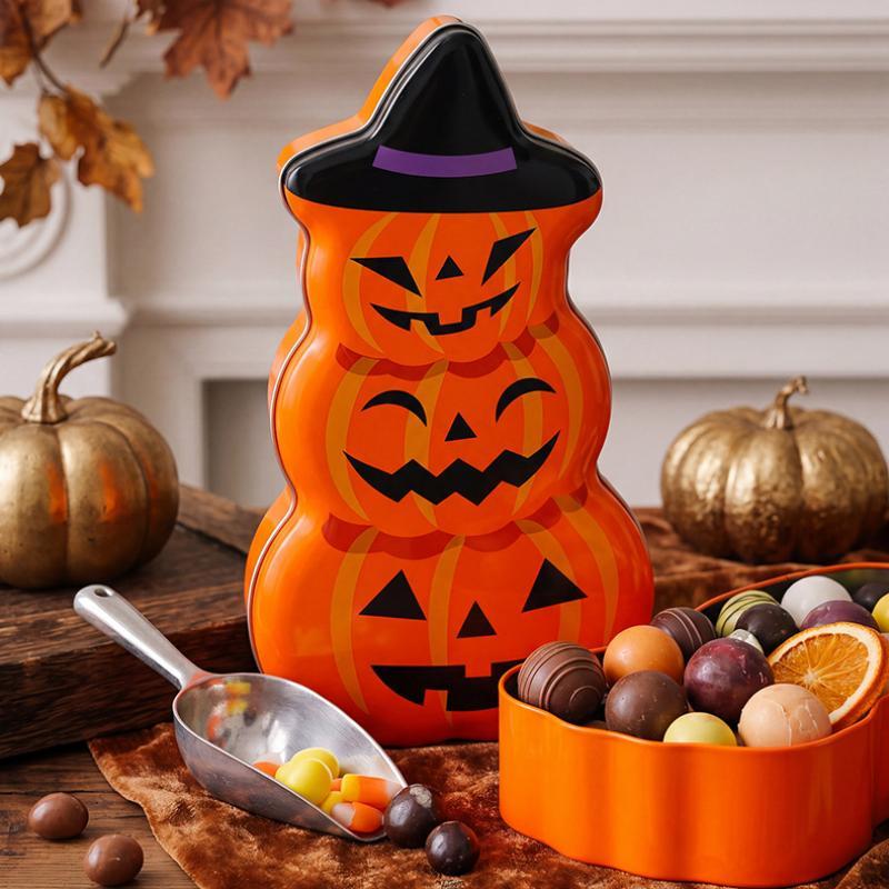 Halloween Pumpkin Stacked Tinplate Storage Box Lightweight Leakproof Cookie Holder for Kitchen Counter Decoration