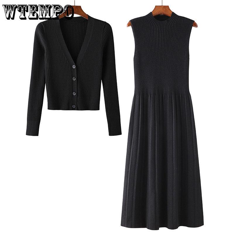 Frauen Kleid Sets Gestrickte Pullover und Kleid Zwei Stücke Set Frühling Herbst Feste Beiläufige Strickwaren Pullover Strickjacken Anzüge