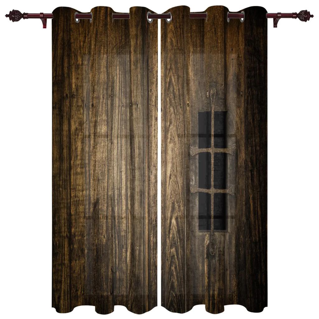 Średniowieczne Drewniane Okna Ścienne Stare Brązowe Zasłony Budynkowe do Pokoju Dziecka Salon Draperie Kuchenna Zasłona Okienna Dekoracja Domu