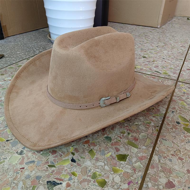 2026 Suede Cowboy Hat Leather Belt And Hat Color  New 58cm Cowboy Hat Suede Material Water Drop Top Men's and Women's Knight Hat