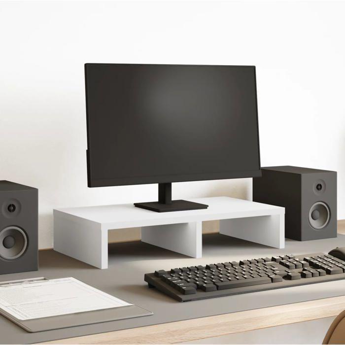 VidaXL Support de moniteur blanc 50x27x10 cm bois d'ingénierie, support de moniteur pour bureau, étagère de moniteur, 854643