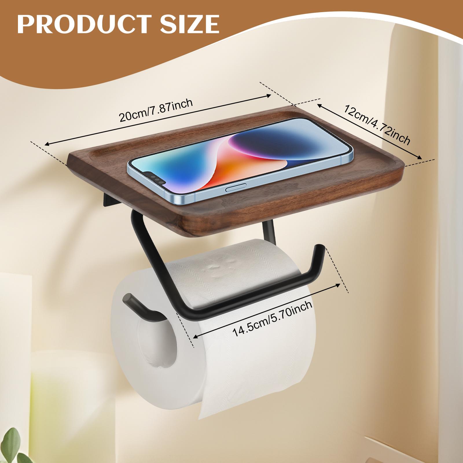 

Toilet Paper Holder with Natural Walnut Wooden Shelf Wall Mount Toilet Paper Tissue Holder Tissue Paper Roll Holder with 2 Hooks темно-коричневого