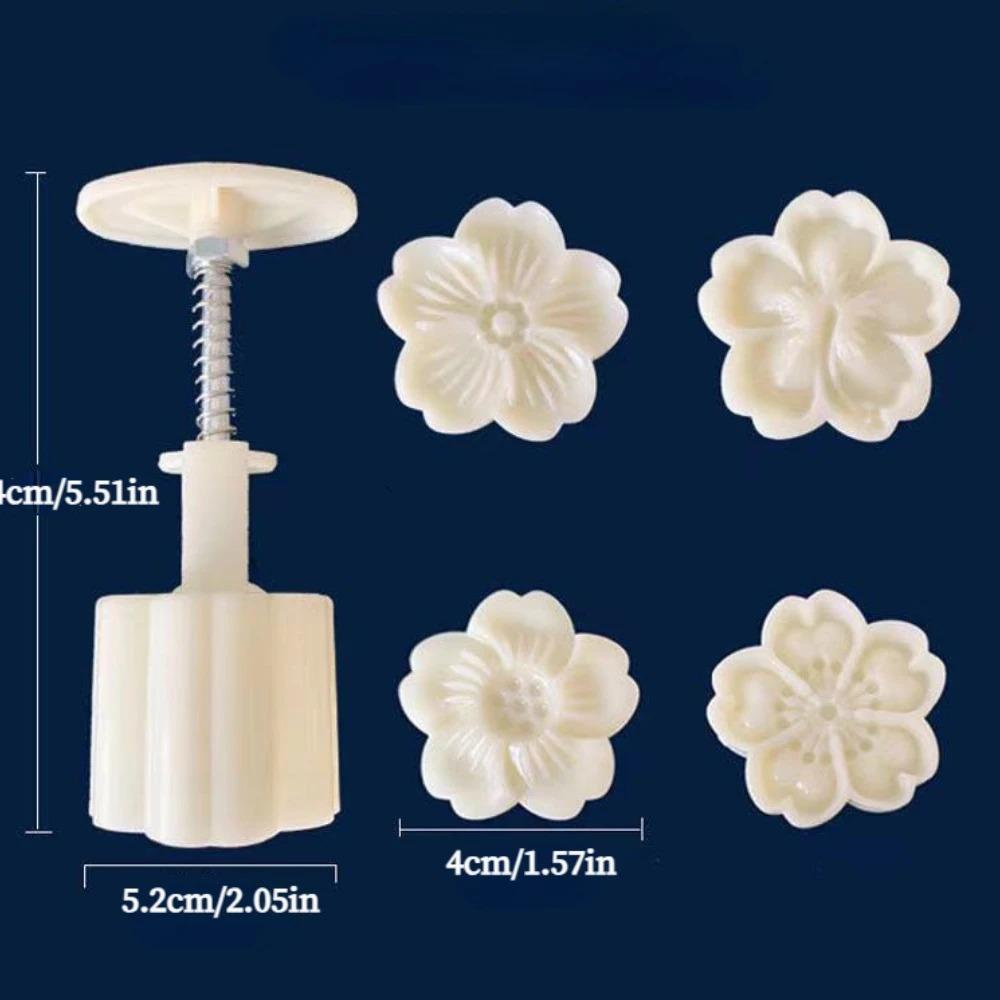 4Pcs/Set Mooncake Mold Cherry Blossom Flowers Letter Pattern Stamps Hand Press Mold Plungers Pastry Tools Mid-autumn Festival