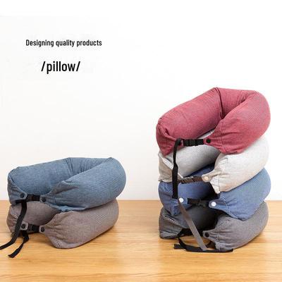 MUJI Multi-Function Travel Pillow: U-Shaped, Neck Support, Striped Waist, Foam Particle, Japanese Cylindrical.