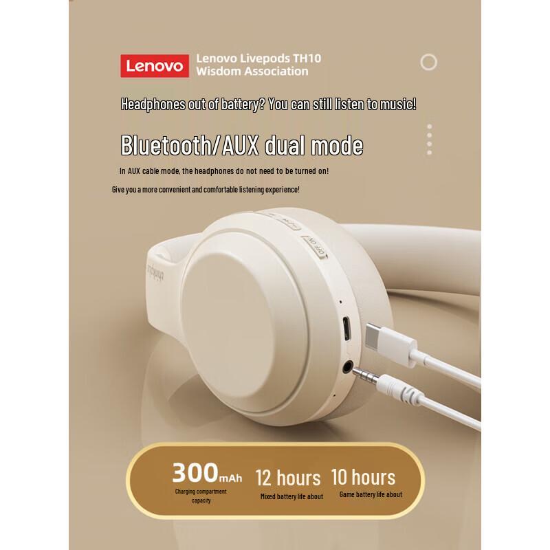 Lenovo TH10 Over-Ear Wireless Bluetooth Headset