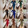 European and American New Deep V-neck Long-sleeved Dress Women's Clothing Sexy Babes High Split Pleated Long Dress