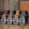 Men's Skull Embossed Leather Belt with Large Buckle - Trendy PU Design