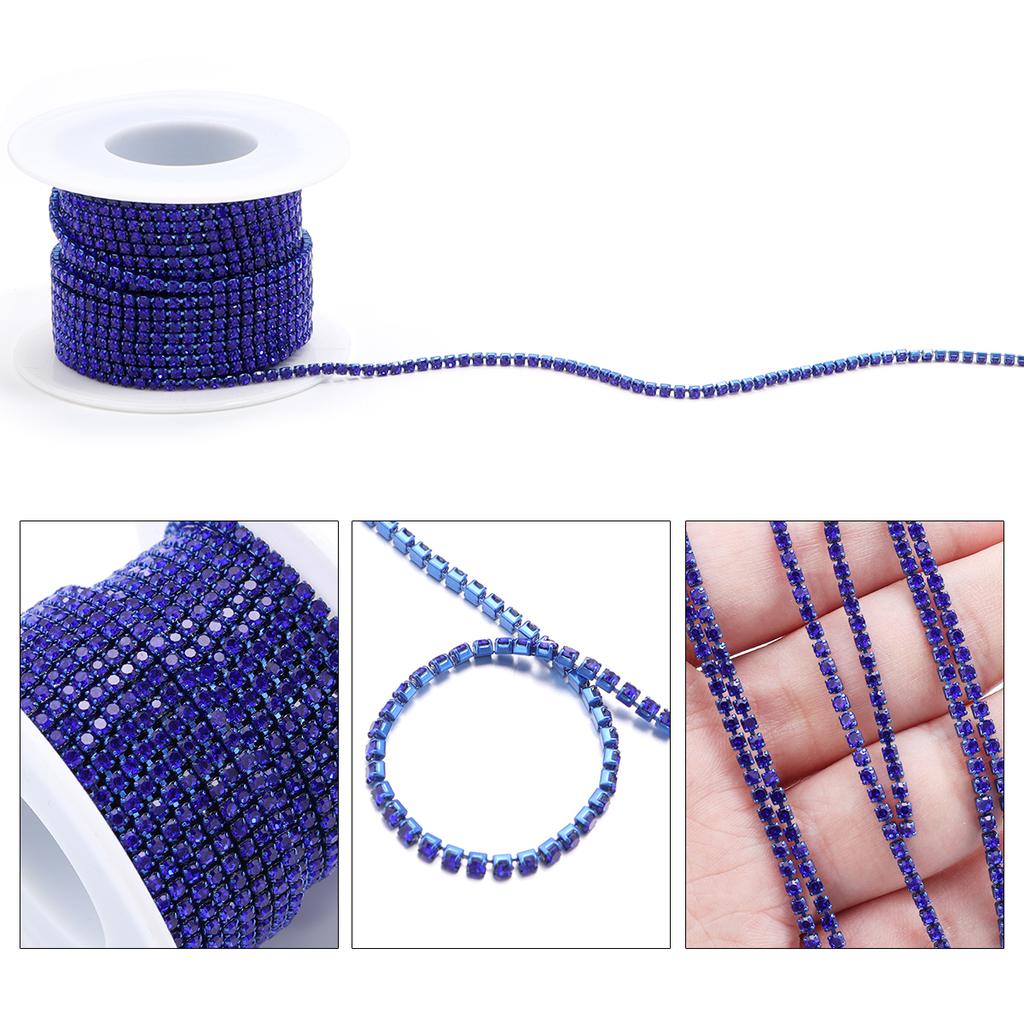 10yards 2mm 3mm Colored Rhinestone Chains Dense Fancy Chain For Garment Sewing Glass Rhinestone Cup Chain DIY Headwear Home Deco