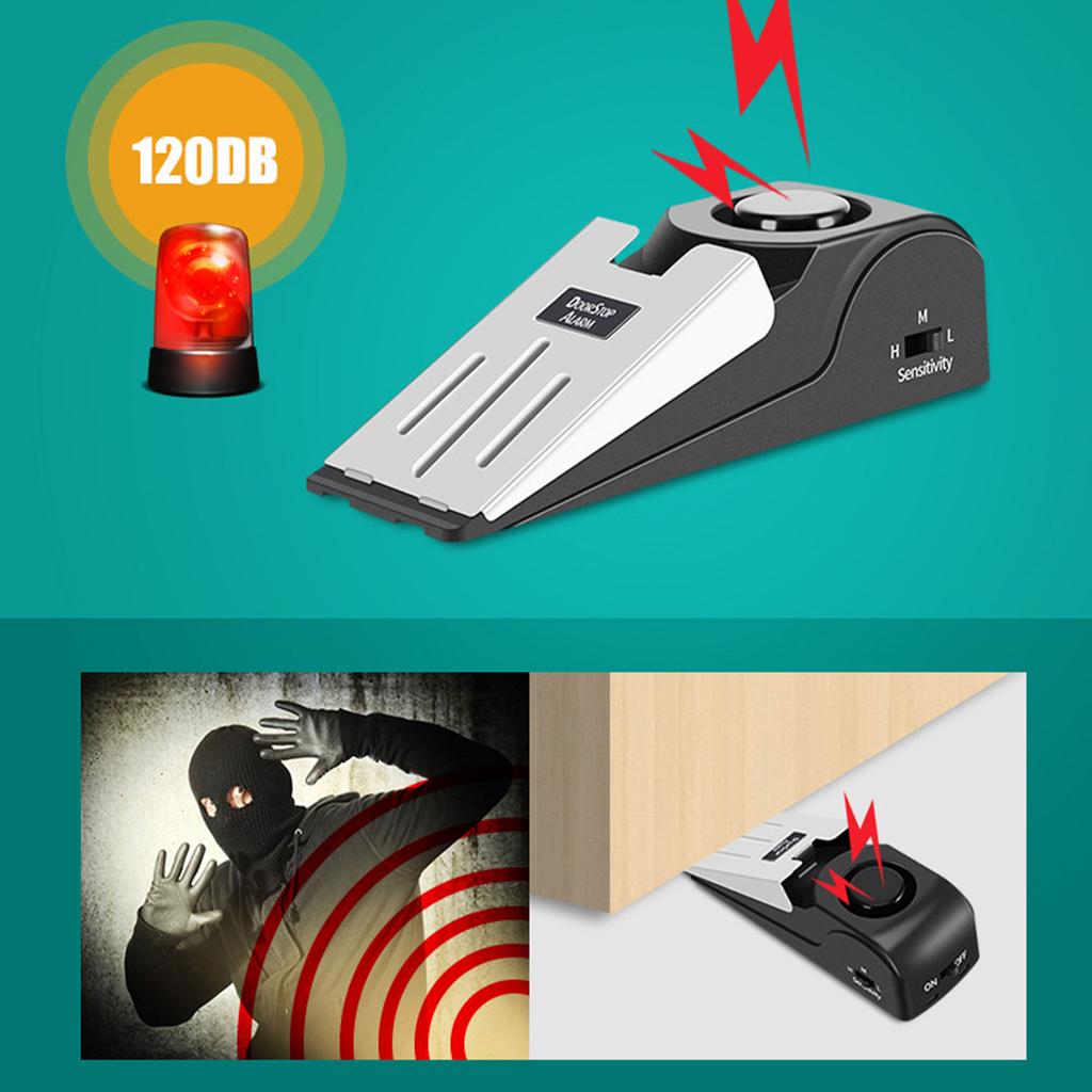 Door Stopper Anti Theft Burglar Alerter Adjustable Three Level Sensitivity 120dB Wireless Door Stop Alarm