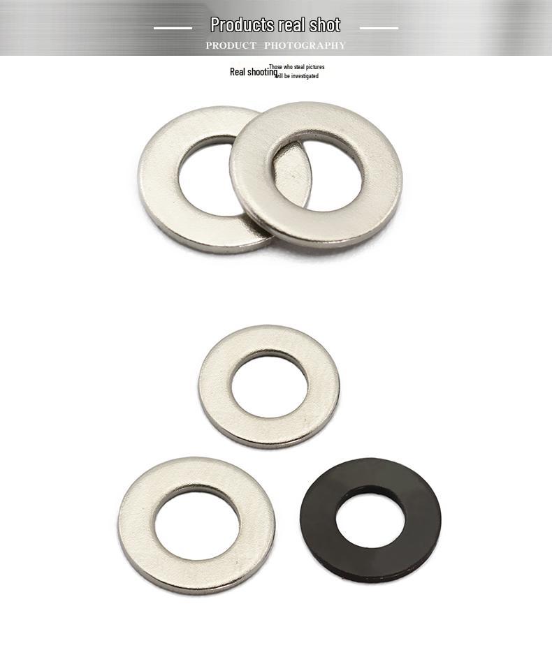 Nickel-Plated Carbon Steel Flat Washer, Blackened & Thickened, Sizes: M2, M2.5, M3, M4, M5