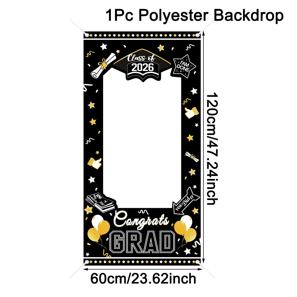Black Gold Congrats Grad Photo Booth Props Graduation Polyester Background Frame for Class of 2026 Graduation Party Decorations