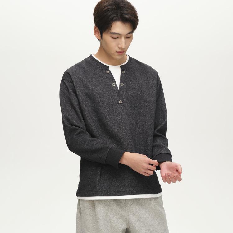

WOOG2005 Men s Gray Two-Piece Henley Collar Pullover Hoodie, Autumn/Winter 2025 3XL квітковий/чорний