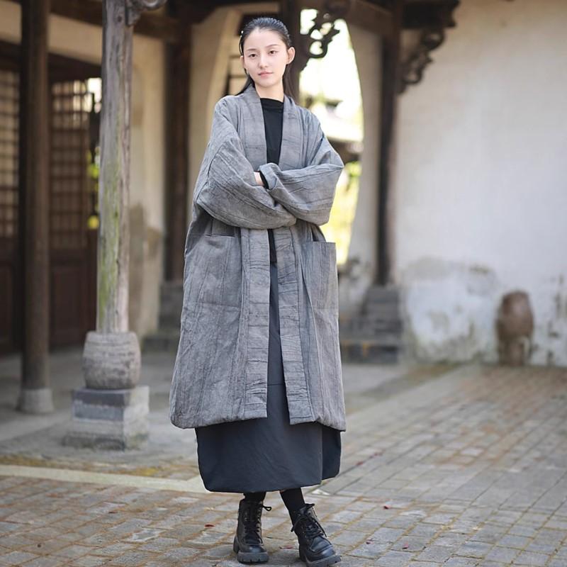 Johnature Abrigos de invierno cálidos con bolsillos y retazos de manga larga y escote en V estilo vintage para mujer