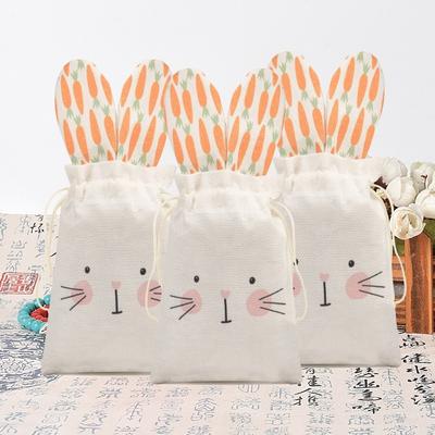 Gift Cute Easter Bunny Ears Bags Festival Burlap Rabbit Candy Bags Carrot Drawstring Gift Bags Party Favors