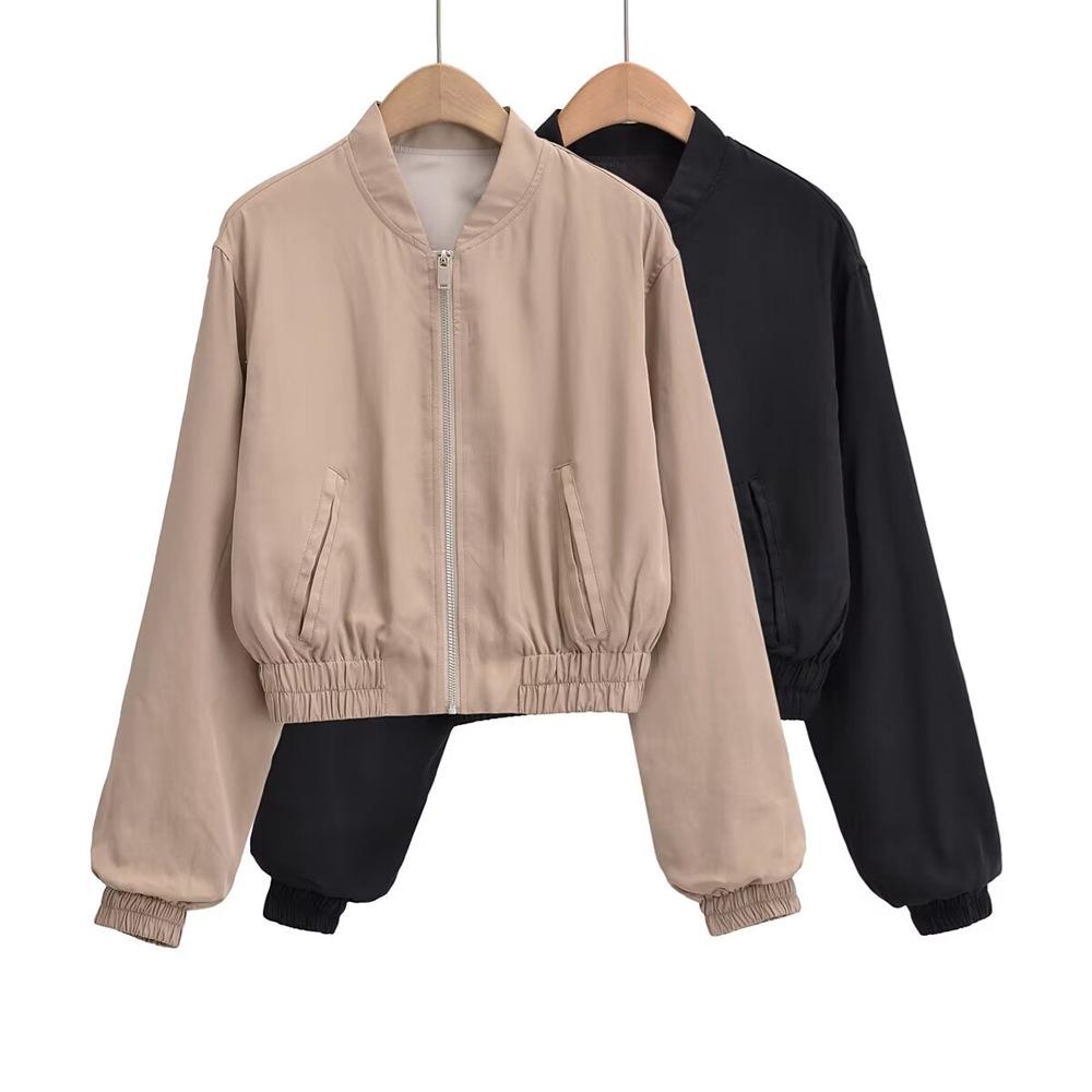 

Spring/Summer 2025 Women s Stand-Up Collar Bomber Jacket - Simple & Versatile Fashion M