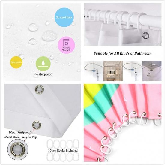 LB Spooky Halloween Shower Curtain for Bathroom, Gothic Horror Halloween Pink and Black Bats Fabric Shower Curtain with Hooks, Funny Pink Bat