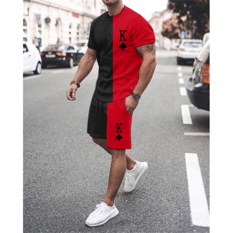 Men Summer Tracksuit 2 Piece Sets The Crown King 3D Print Jogging Set Fashion Men's Oversized Beach Sportwear Outfits Suits 6XL