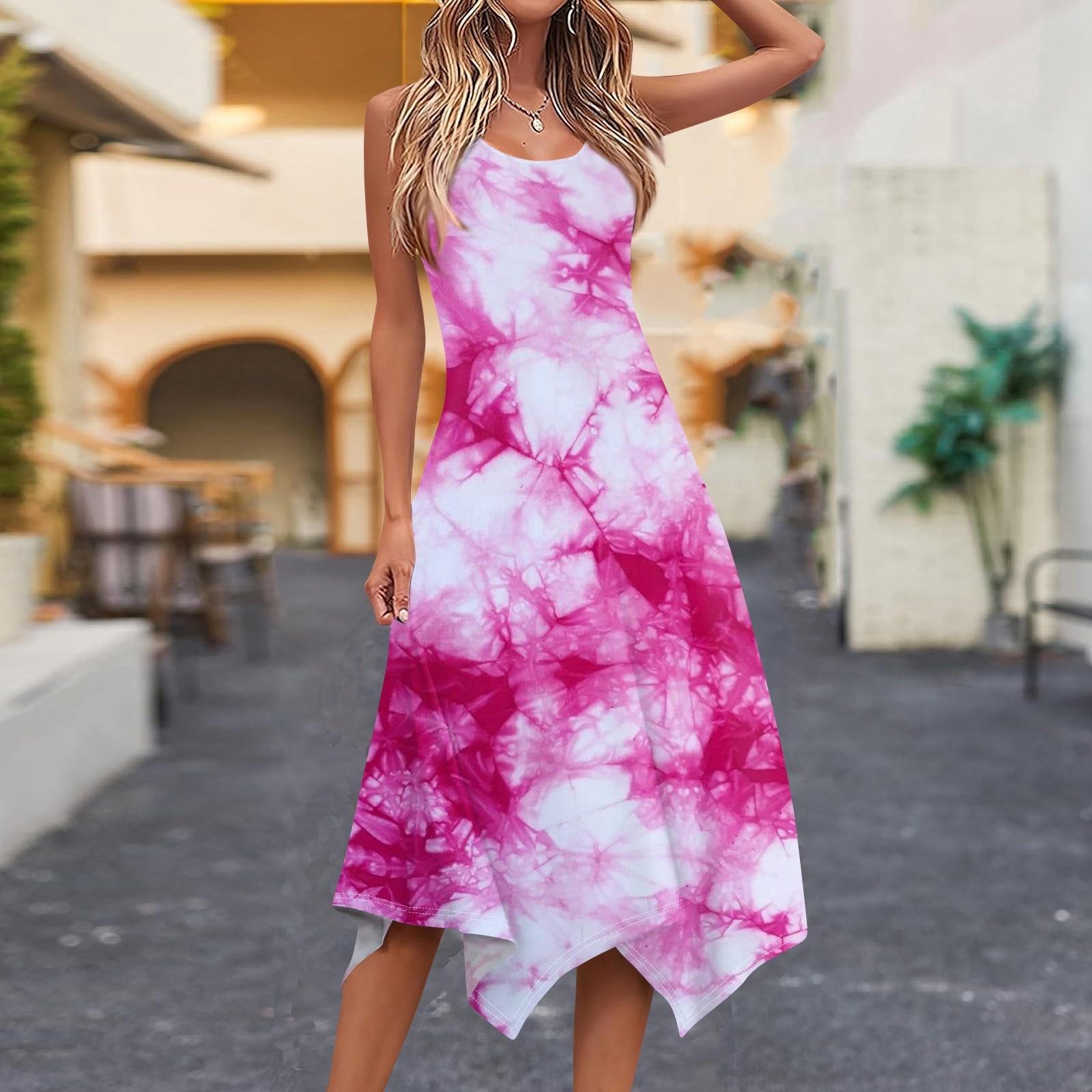 

Женское повседневное модное платье миди без рукавов с круглым вырезом и нерегулярным подолом S