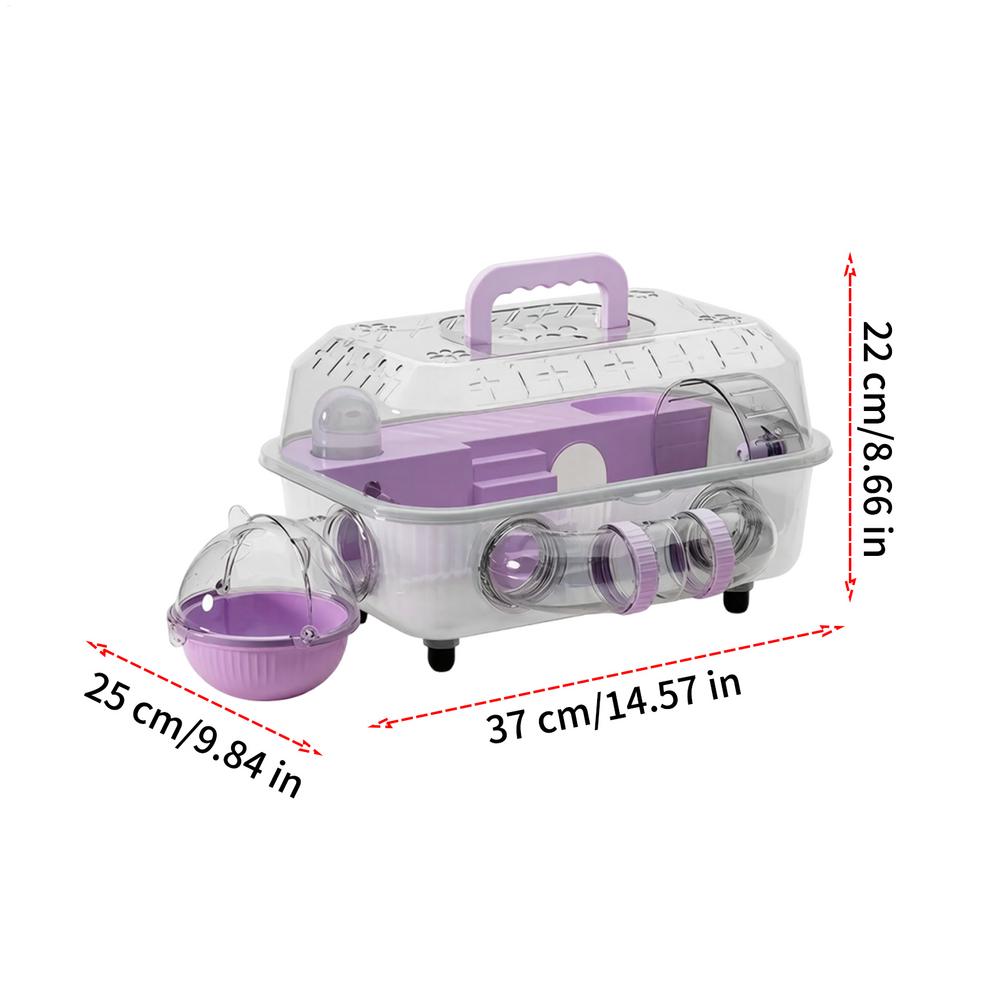Gerbil Cage 2-Layer Clear Detachable Assembled Nest With Tunnel And Silent Wheel 37x25x22cm Mouse Cage For Exercise Bedding