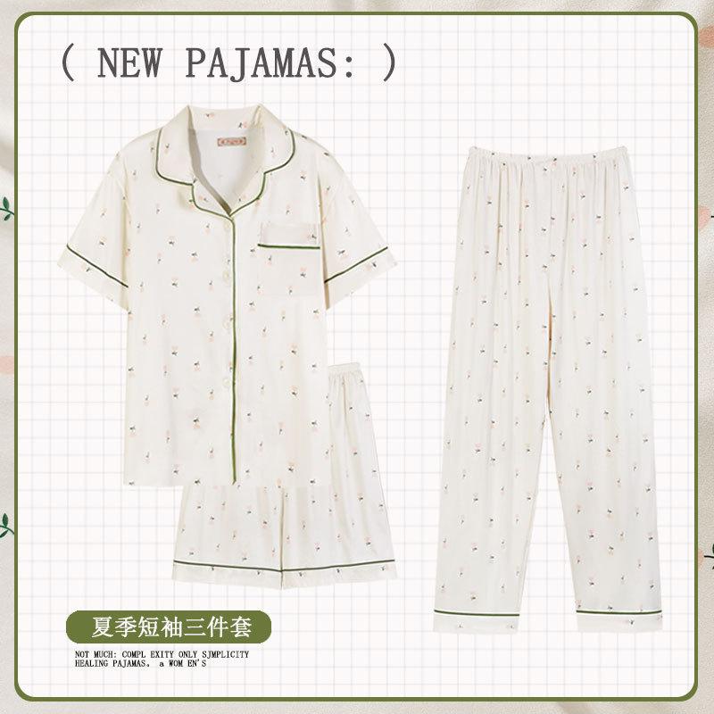 Soft Waxy Rabbit Pajamas Women's Japanese Milk Gentle and Cute Cartoon Girly Casual Short-sleeved Loungewear Three-piece Set
