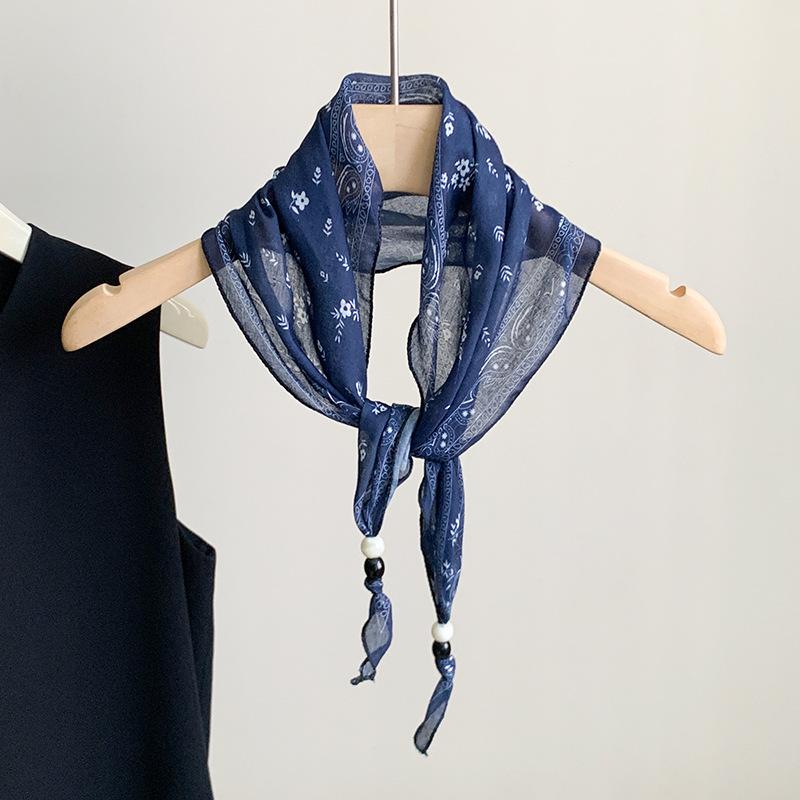 Hong Kong style retro versatile silk scarf fashion triangle scarf high sense elegant temperament accessories thin neck headscarf multi-purpose