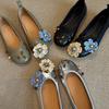 Sheepskin~ Leather Flat-bottomed Mary Jane Shoes Women's Retro Mandarin Duck Flower Shallow Mouth Single Shoes Commuting Versatile Ballet Shoes
