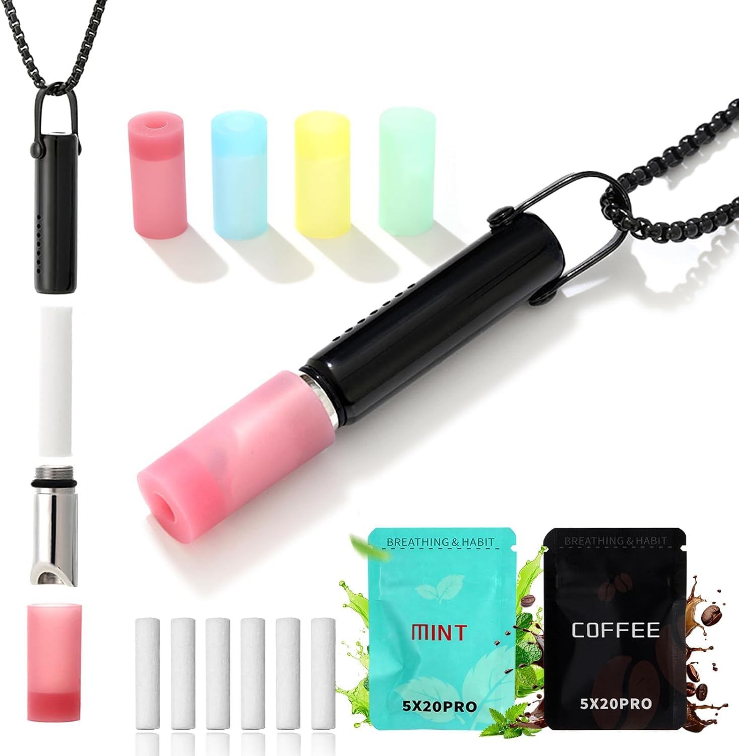 Дышащее ожерелье с хлопковым стержнем, Ожерелье «Дыши свободно» для снятия стресса, Медитации и Расслабления, Ожерелье от тревожности «Осознанное Дыхание» Инструмент для успокоения чёрный