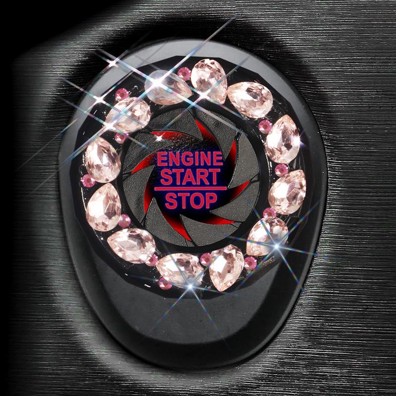 Car Ignition Start Button Decor Ring with Inlaid Crystal Diamonds for Women