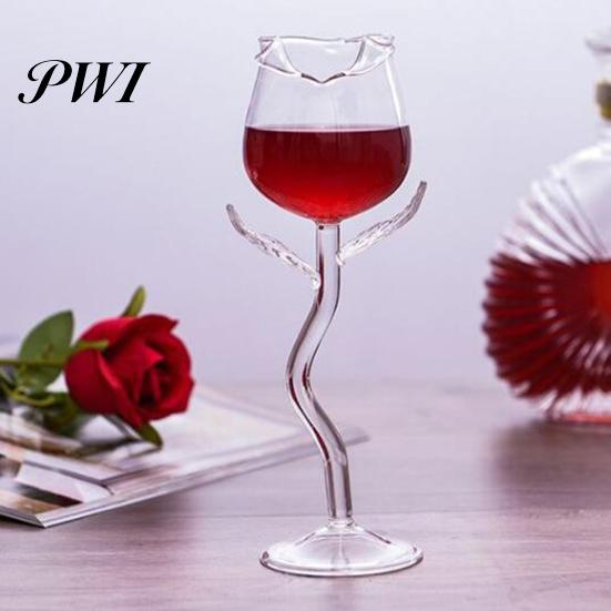 Transparent Glass Cup Wine Exquisite Stable Base Rose Shape Goblet for Home Bottle