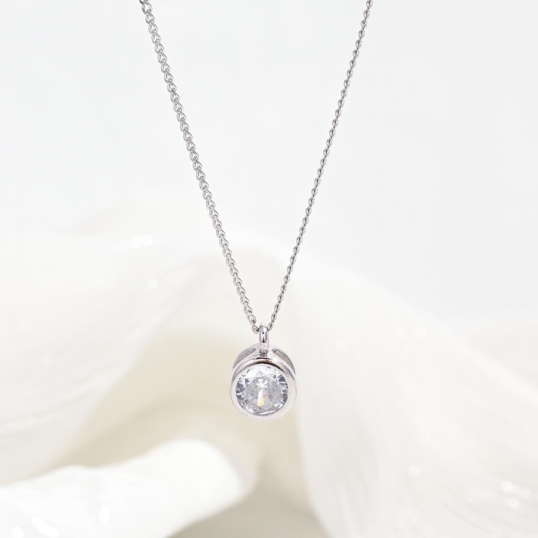 S925 Sterling Silver Round Zircon Pendant Necklace - Elegant & Versatile Clavicle Chain X151 S925 Silver