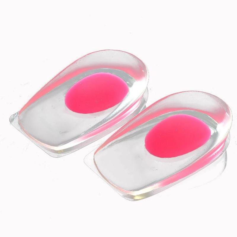 2Pair Silicone Gel Insoles Heel Plantar Fasciitis Heel Cushion Pain Absorption Heel Pads Relief Shock for Callus Corns Bone Pink*1+blue*1