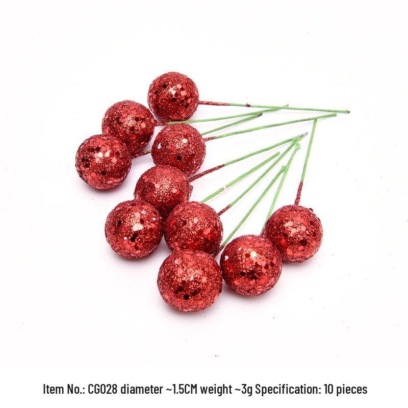 Glitter Foam Red Berry Decorations for Christmas Tree DIY and Photo Props