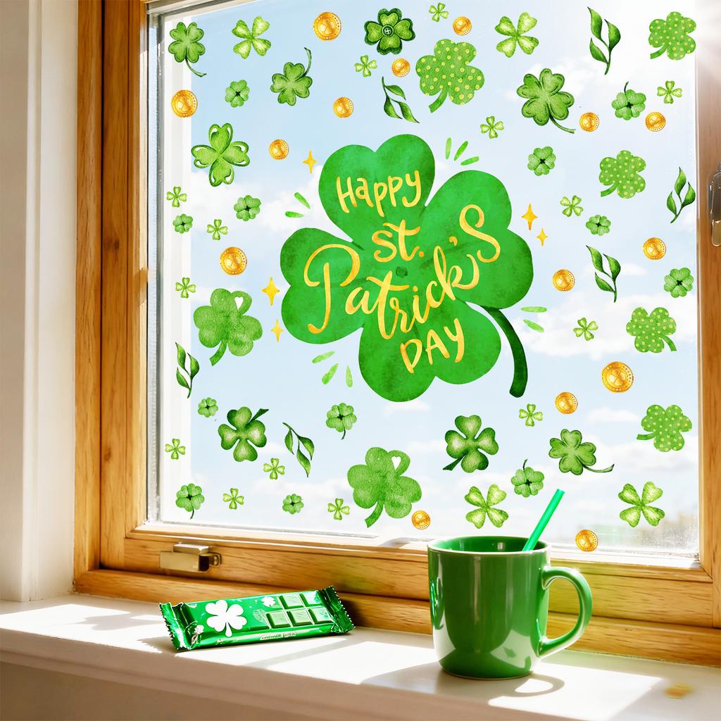 St Patrick‘s Day Window Cling Static Decal for Glass Irish Holiday Festival Home Decor Removable Reusable