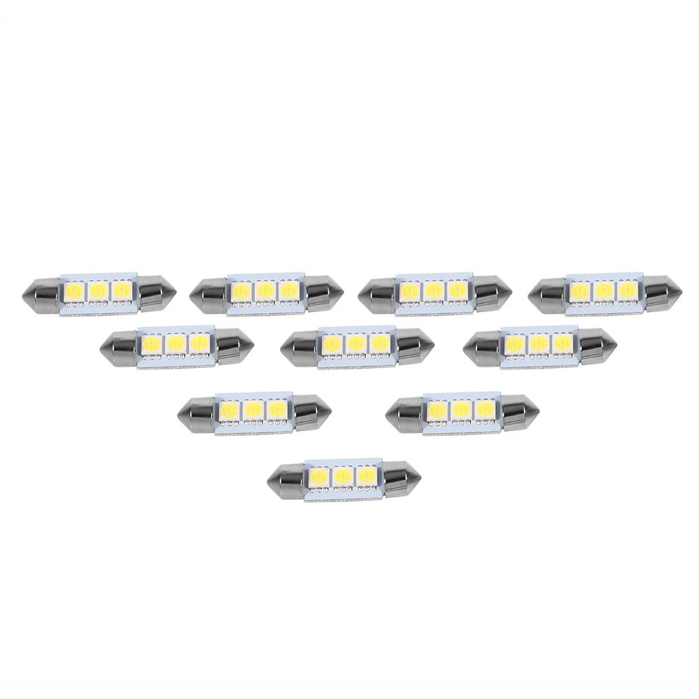 10PCS 36MM 12V 3 SMD 5050 LED Festoon Dome Car Light Bulbs Interior Lamp White