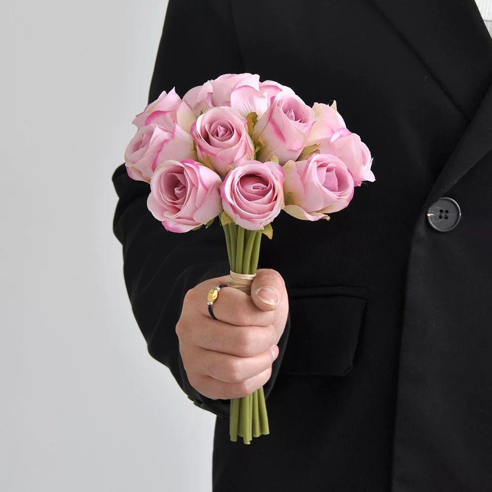 12 Heads Rose Artificial Flower Multicolor DIY Accessories Lifelike Flower Bouquet Silk Petals Photo Props