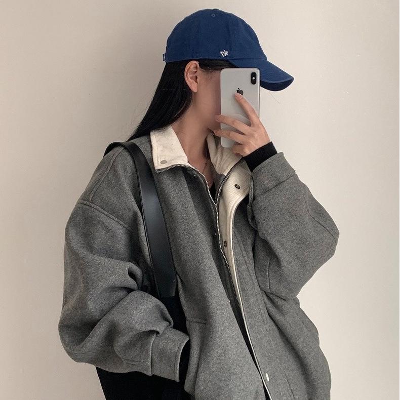 Schicker Französischer Retro Grauer Wollmantel mit Revers für Damen - Winter 2024