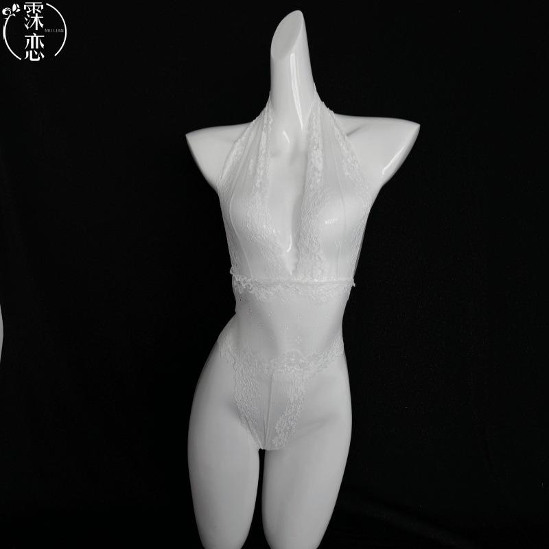 Transparent Lace Temptation Onesie Sexy Underwear Neck Mesh Charm Perspective Suit Hot Bed Set