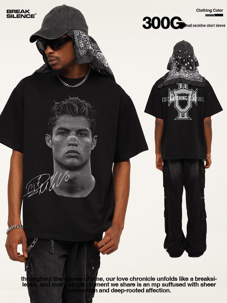 2025 Cristiano Ronaldo Retro Streetwear Vintage Zwaar T-shirt - Unisex 300g Directe Injectie Print