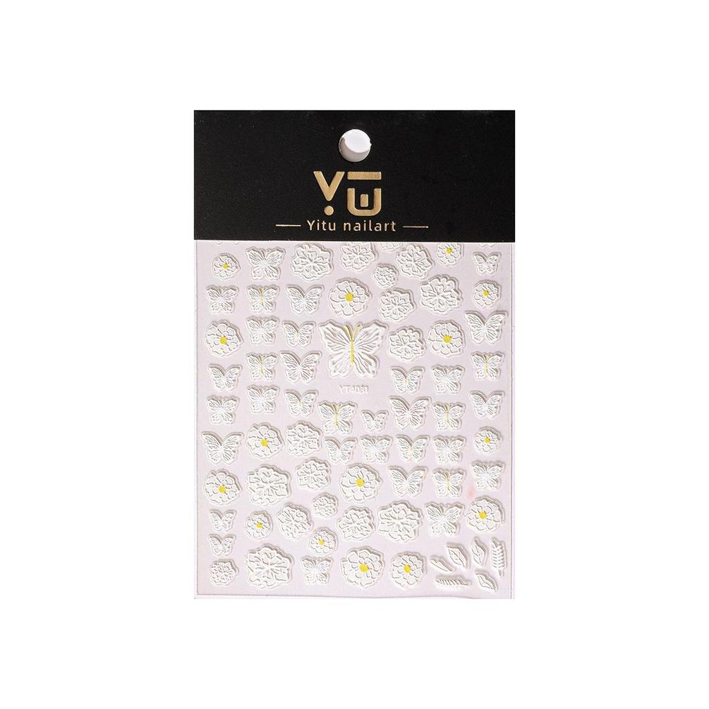 YITU Embossed Butterfly & Flower Nail Art Stickers: Exquisite Hollowed Designs with Adhesive Back - YT4031
