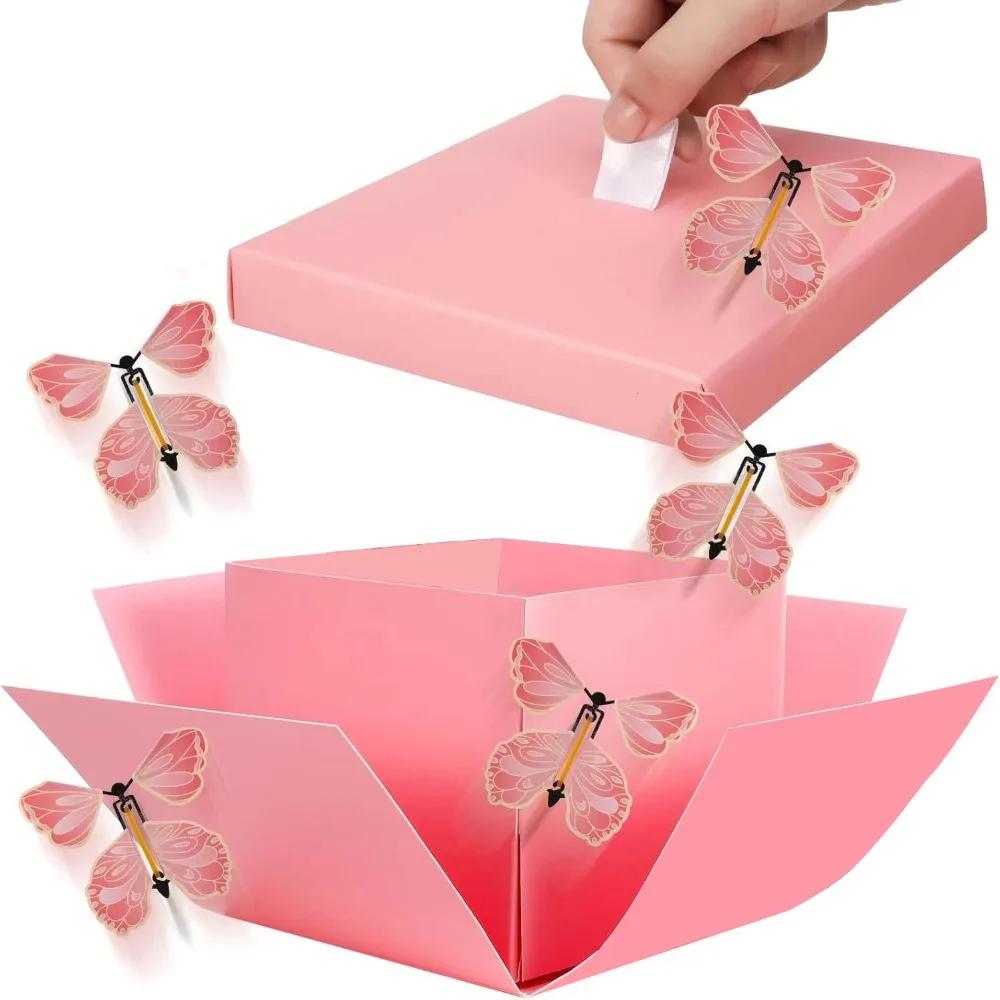 High Quality Anniversary Surprise Flying Butterfly Box Happy Birthday Pop Up Explosion Creative Bounce Box Party Decorations