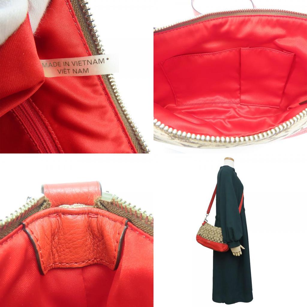 Used COACH Shoulder Bag F24028 Signature canvas/leather Red Brown Diagonally hung