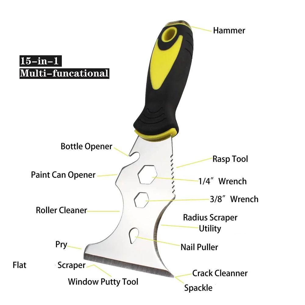 NEW 15 In 1 Multi Use Putty Knife Stainless Steel Paint Scraper Removal Construction Tool For Wallpaper Can Opener Home DIY