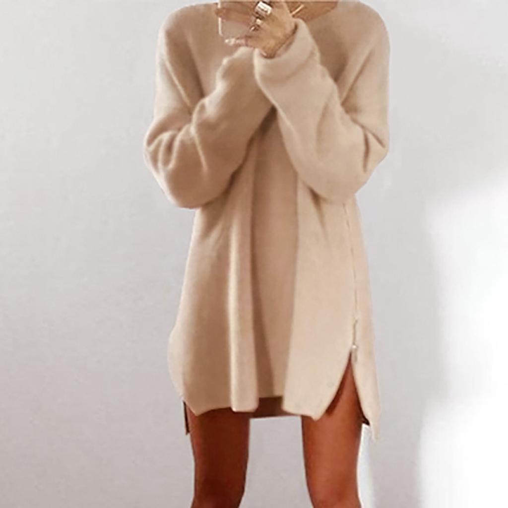 Женский модный повседневный однотонный свободный свитер на молнии с длинными рукавами 5XL бежевый