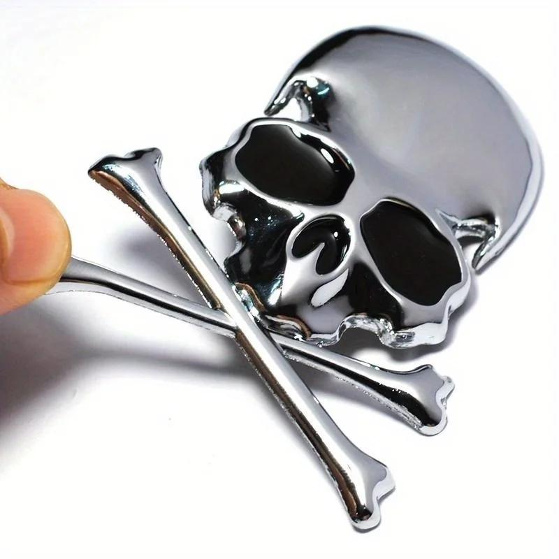 2PCS 3D Metal Skull Skeleton Crossbones Car Motorcycle Sticker Truck Label Badge Car Styling Decoration